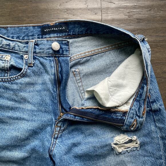AEROPOSTALE Low Rise Skater Straight Leg Jean Womens Sz 4 Blue Distressed Y2K - Picture 3 of 9